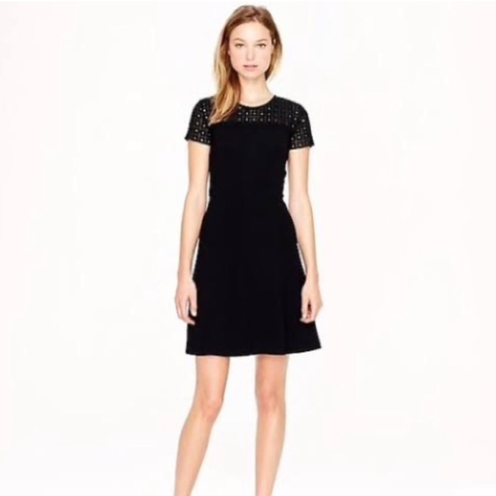 J.Crew Womens Short Sleeve Eyelet Career Work Black Dress Size 00